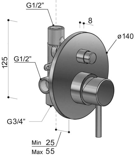 Mitigeur inox à encastrer à 2 voies - Waterline - MR2- Fontealta Mitigeur inox à encastrer à 2 voies - Waterline - MR2- Fontealta