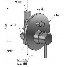 Mitigeur inox à 2 voies pour douche MR2 de Fontealta Mitigeur inox à 2 voies pour douche MR2 de Fontealta