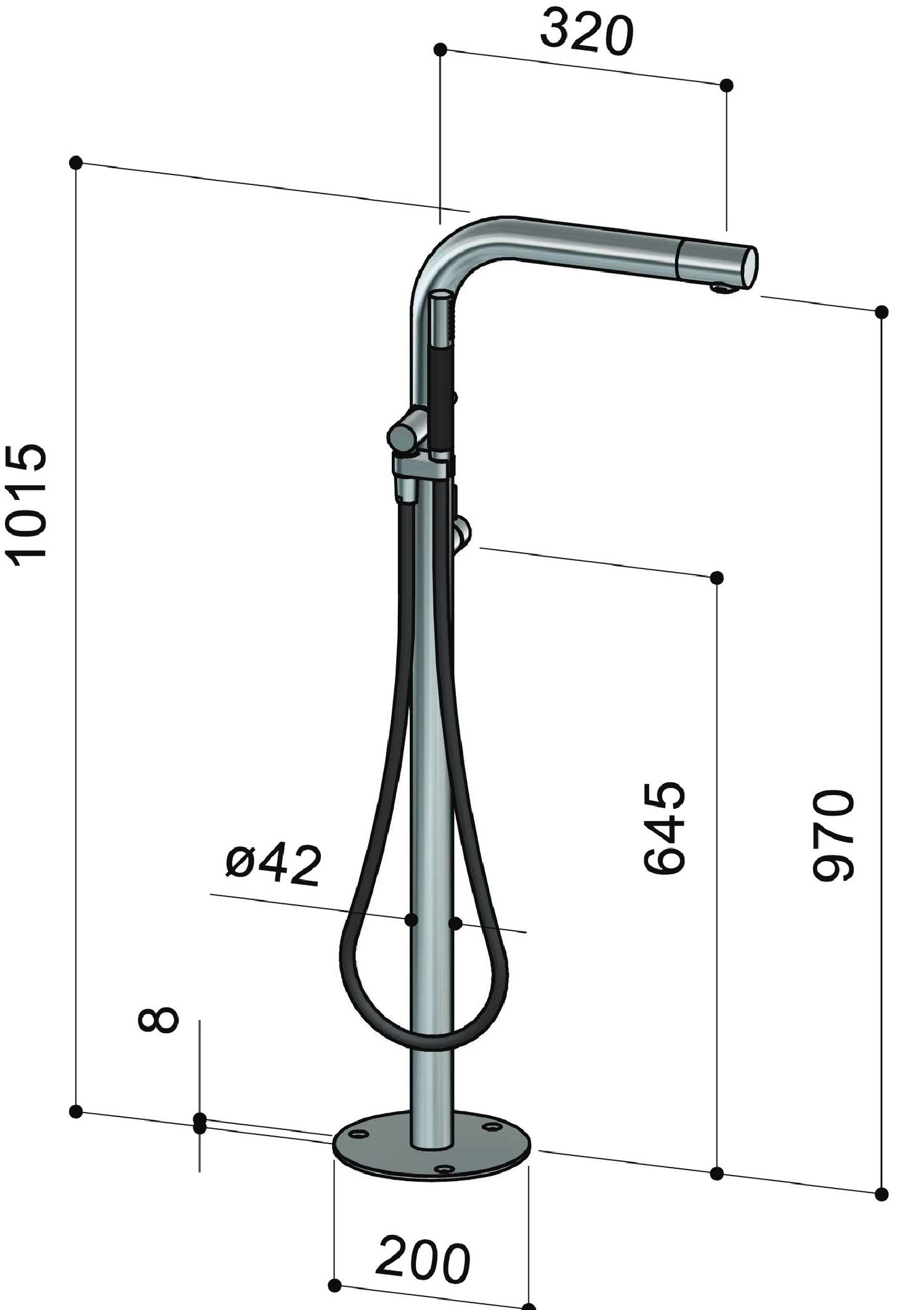Mitigeur sur pied inox design Skinny S40 VME Fontealta