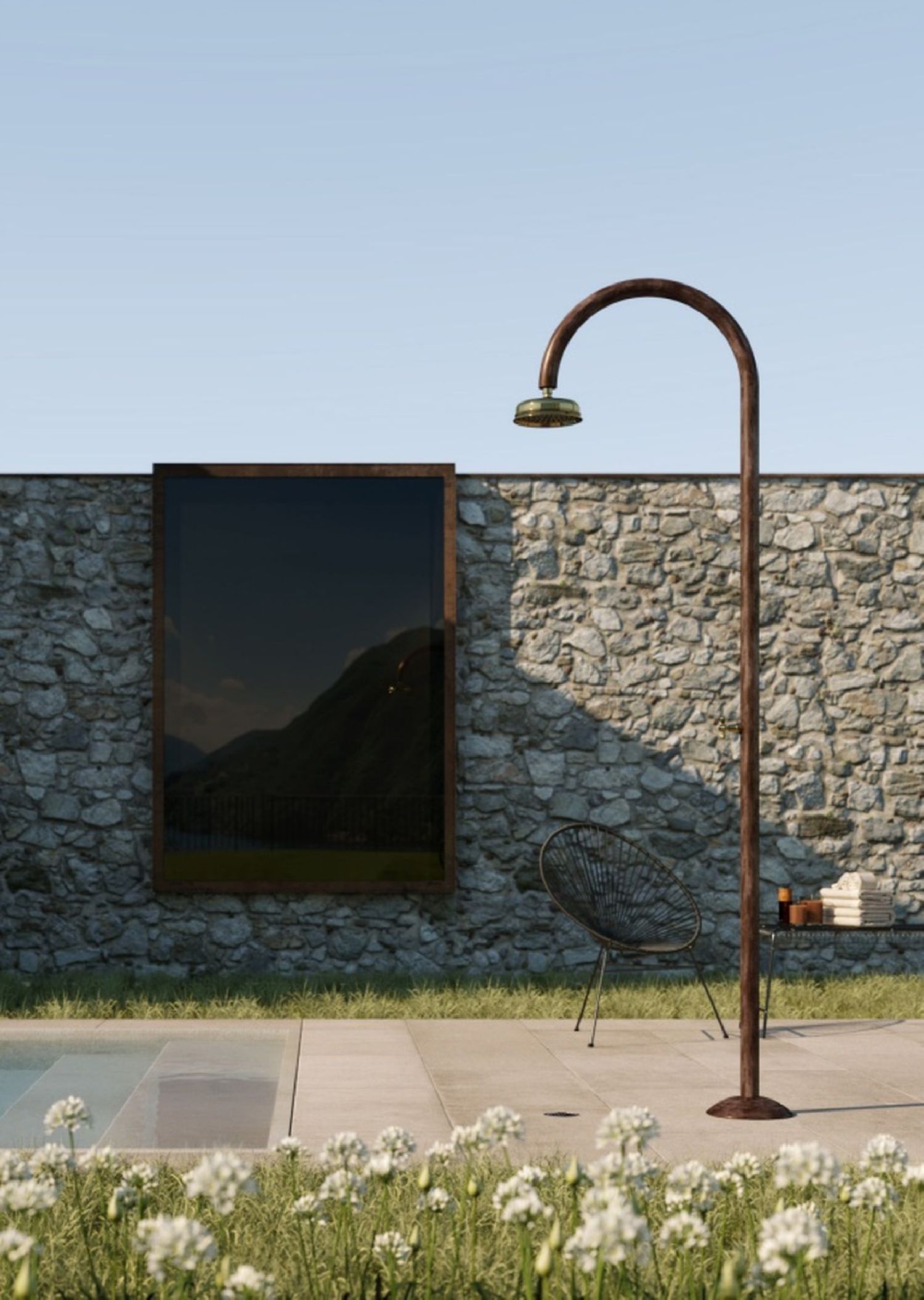 Douche extérieure en cuivre, robinet et pommeau - Origo C50 R