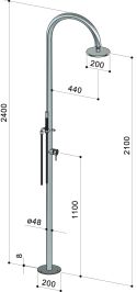 Douche de piscine inox, mitigeur, pommeau, douchette - Origo C50AS.ME