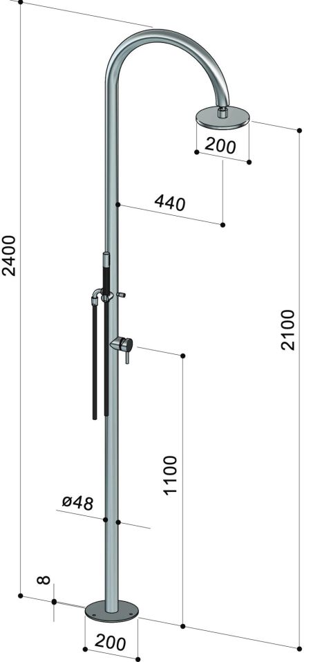 Douche de piscine inox, mitigeur, pommeau, douchette - Origo C50AS.ME Fontealta