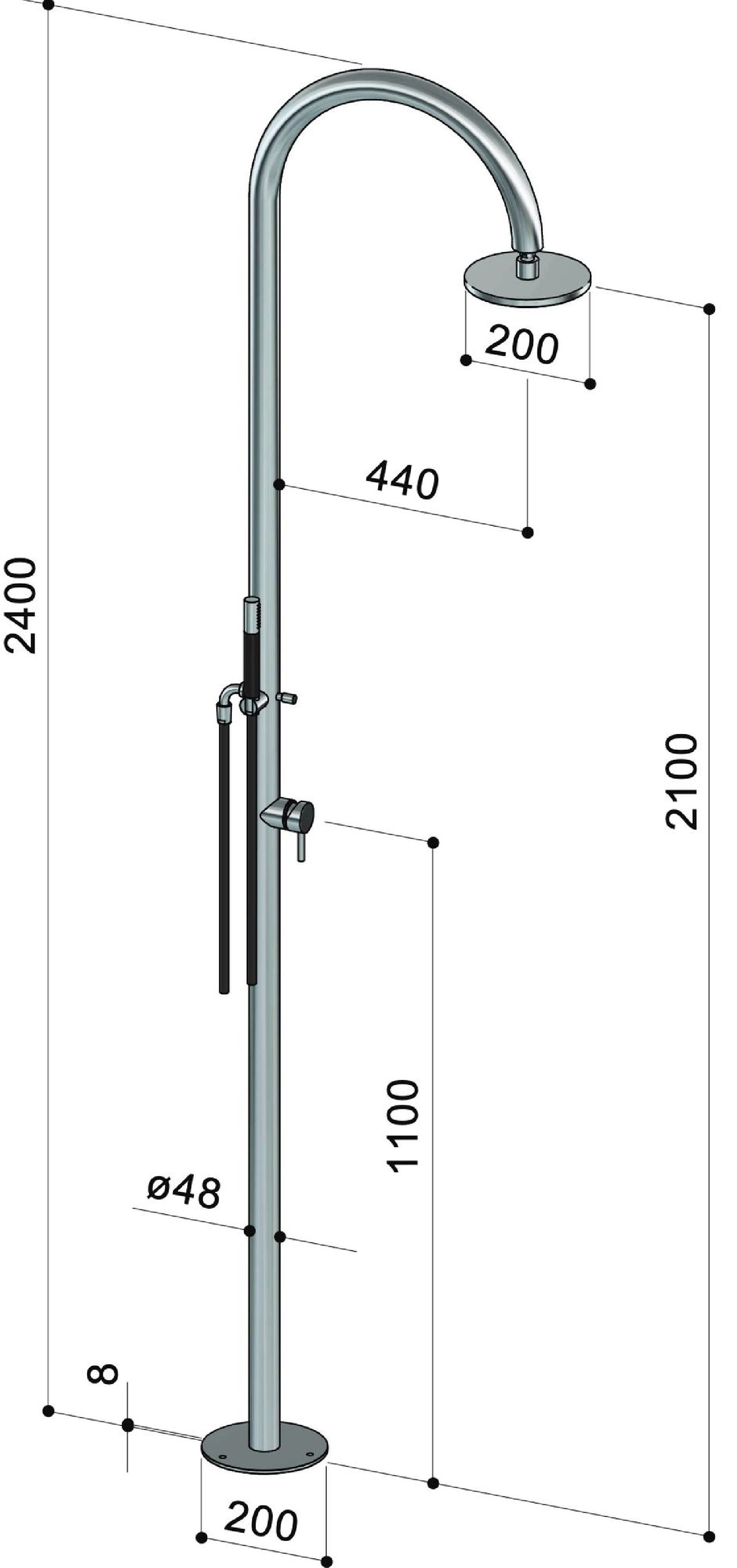 Douche de piscine inox, mitigeur, pommeau, douchette - Origo C50AS.ME