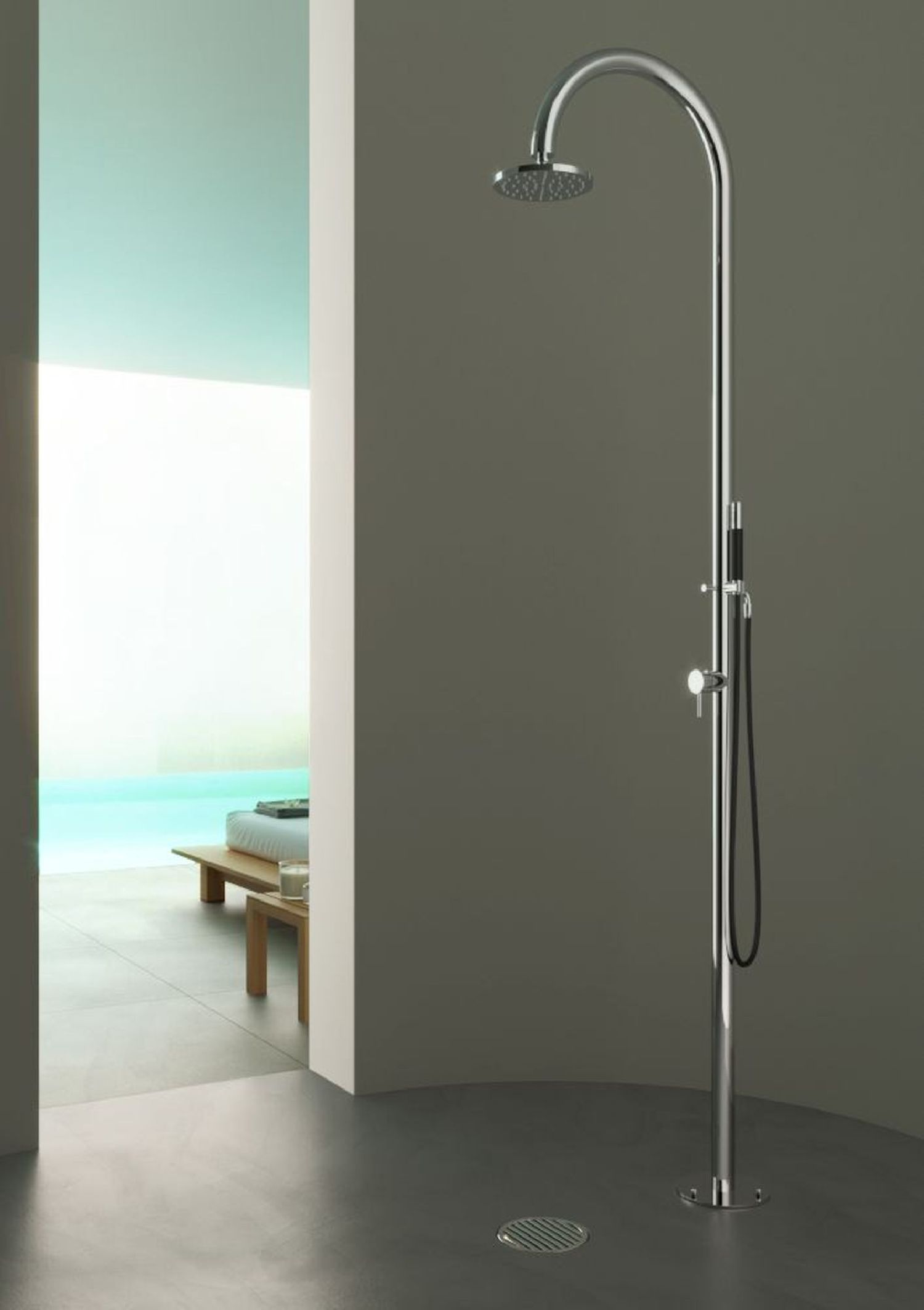 Douche de piscine inox, mitigeur, pommeau, douchette - Origo C50AS.ME