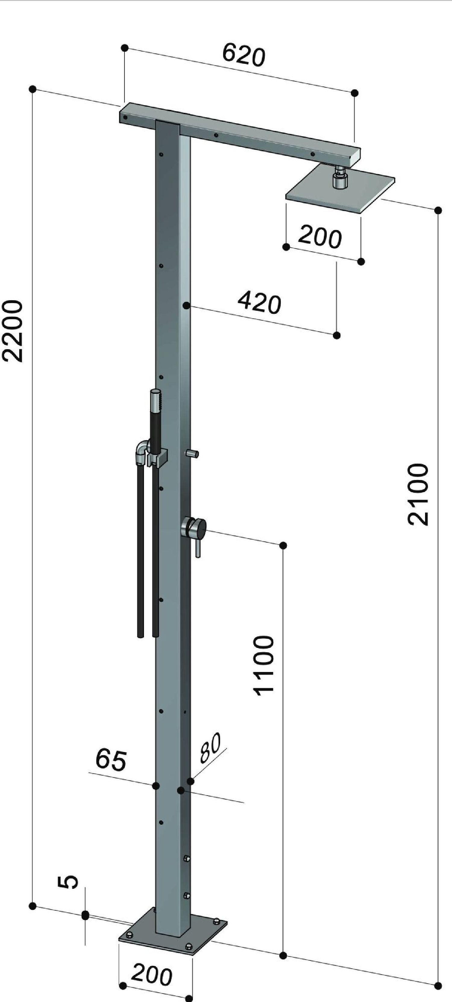 Douche inox avec mitigeur Square Q86 ME de Fontealta