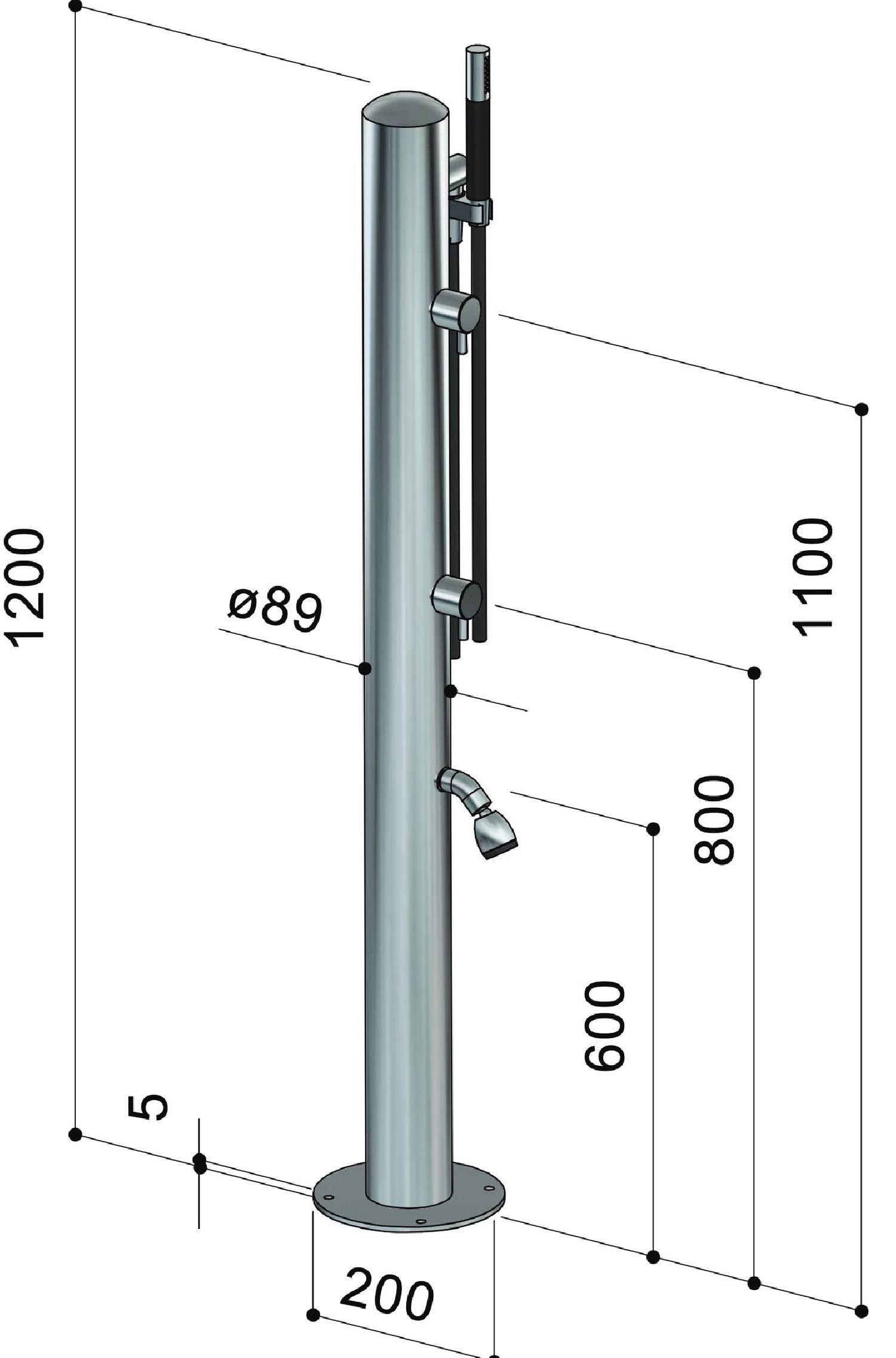 Douche piscine inox avec douchette rince-pieds -  Sping COL90.2
