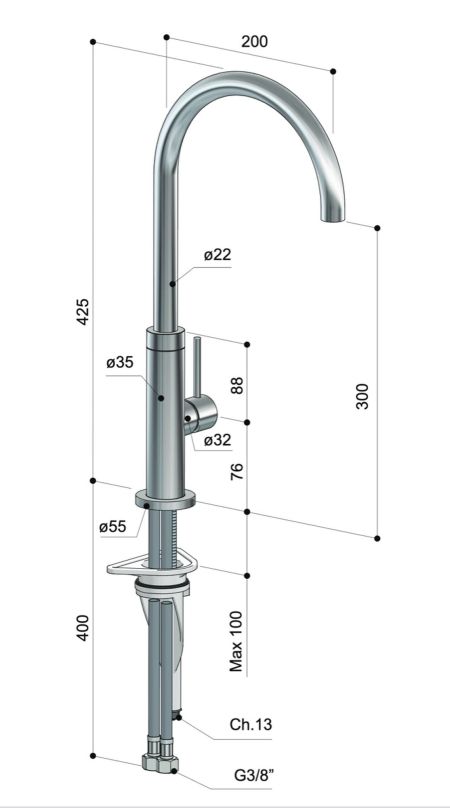 Robinet cuisine inox - Waterline - K35.0 - Fontealta