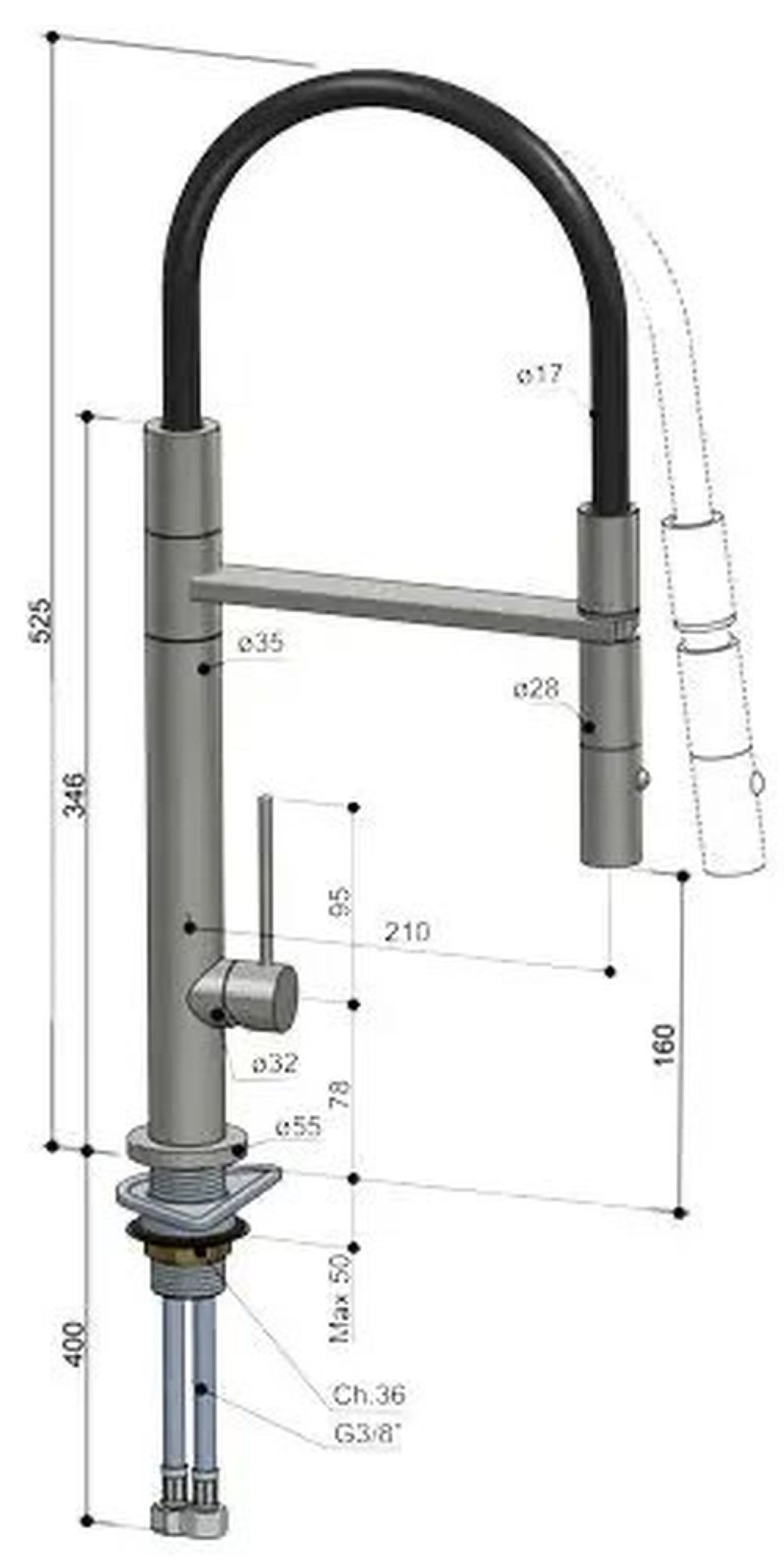 Robinet cuisine inox 316 - Waterline - K35.S de Fontealta