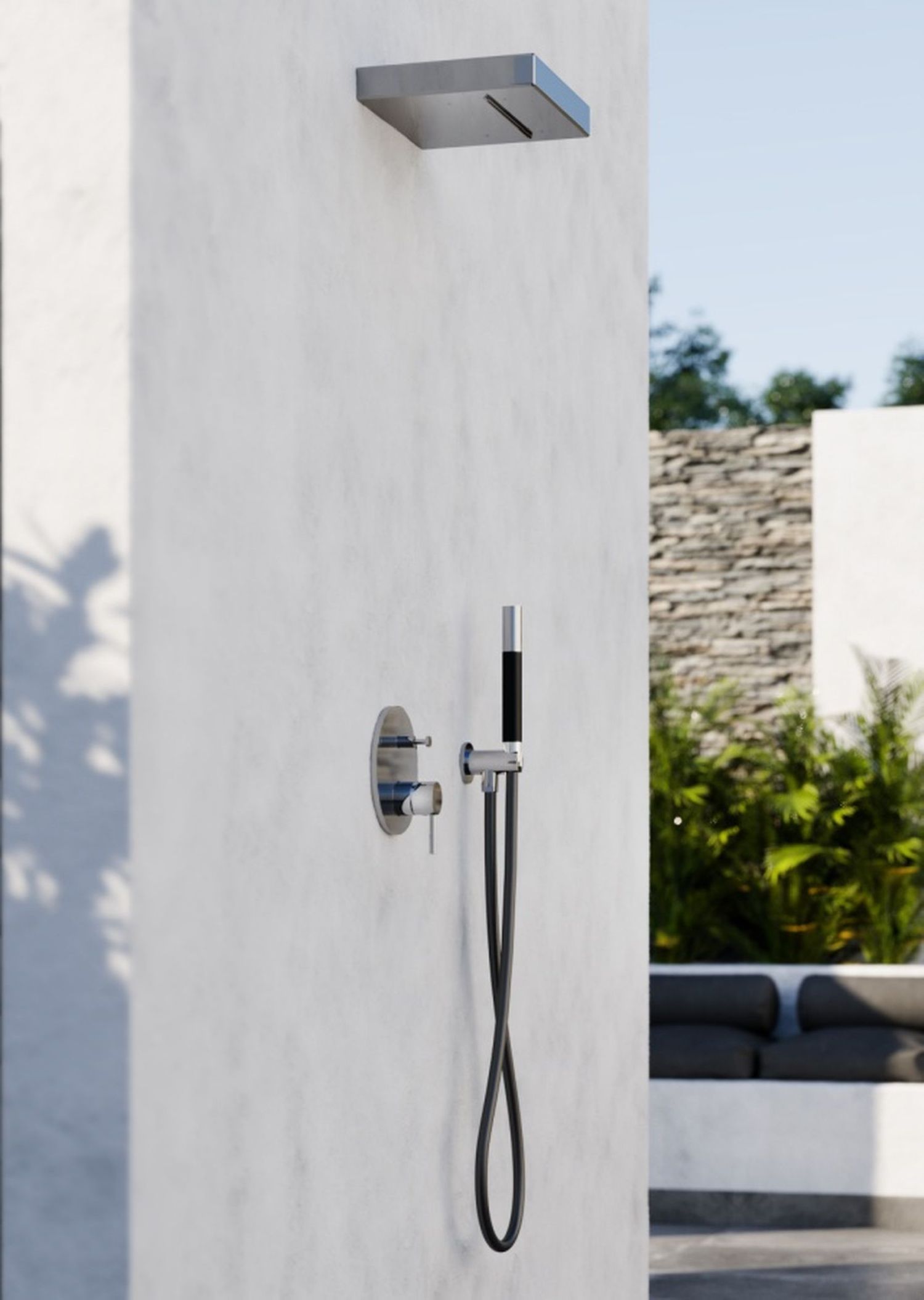 Pomme de douche murale inox 316. Effet cascade. Haut de gamme