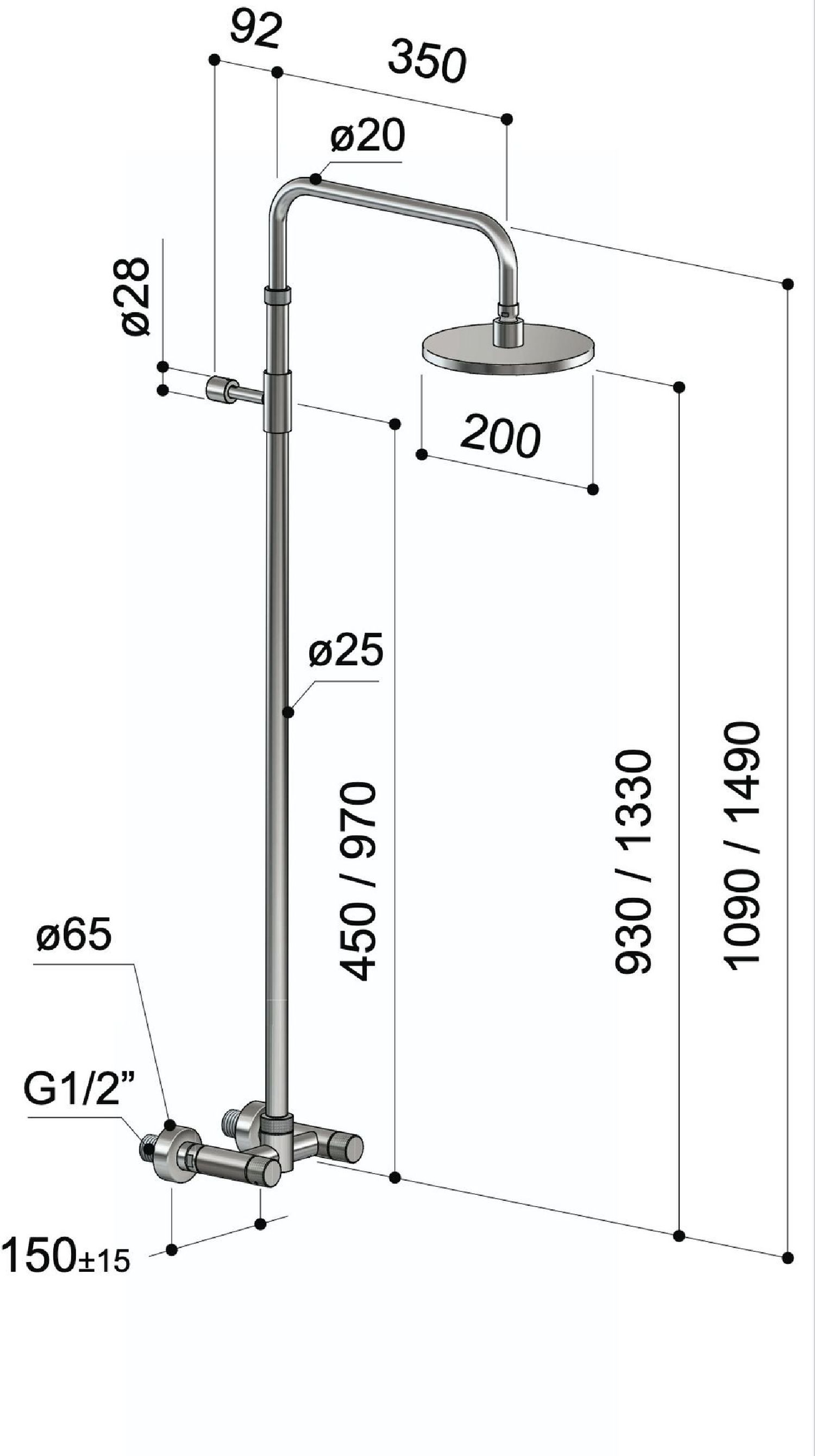 douche extérieure en inox W010 avec mélangeur de Fontealta